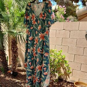 Floral Maxi Dress with Tropical Print